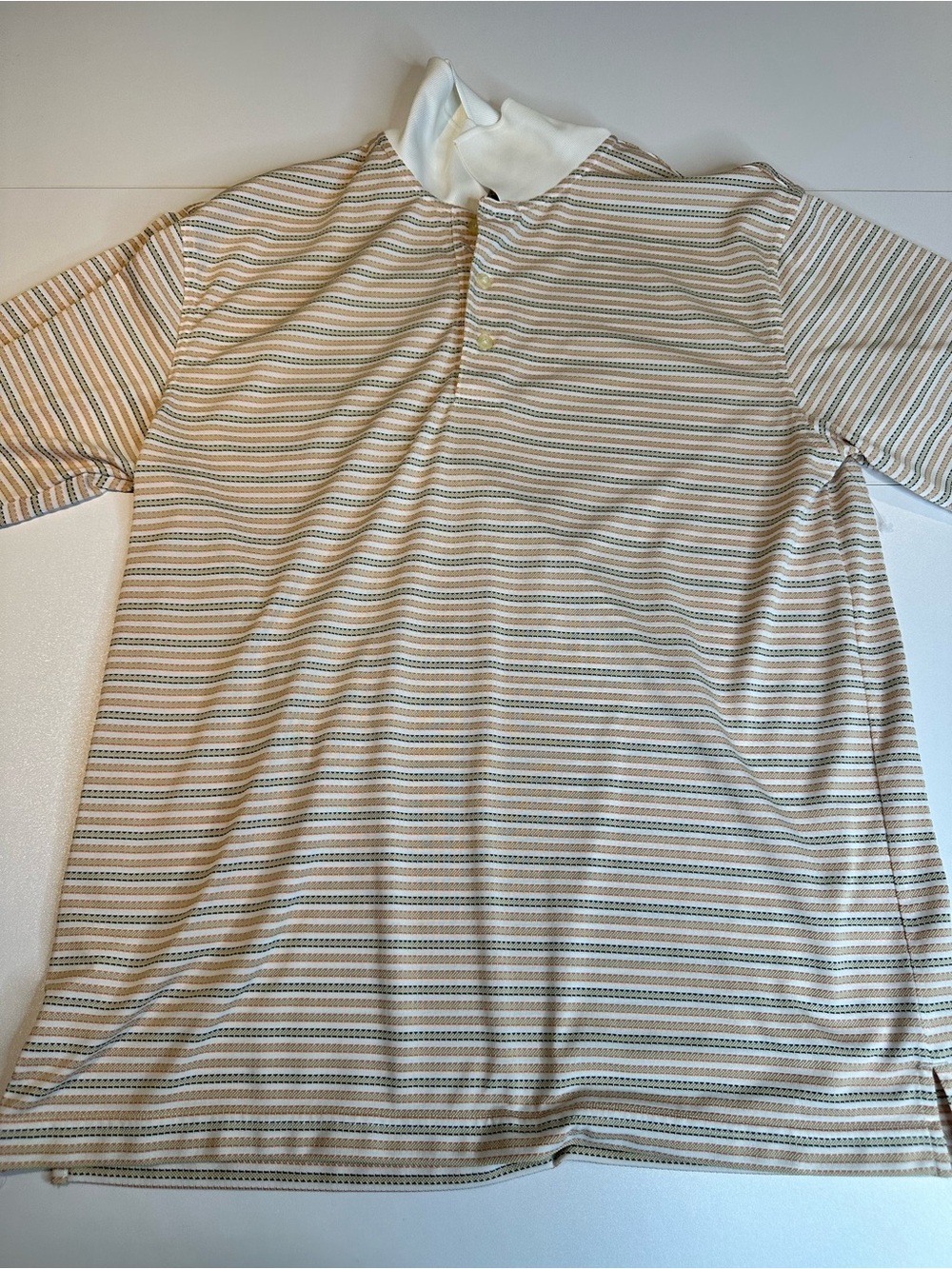 Ping Men's Short-Sleeve Striped Polo in Cream and Tan